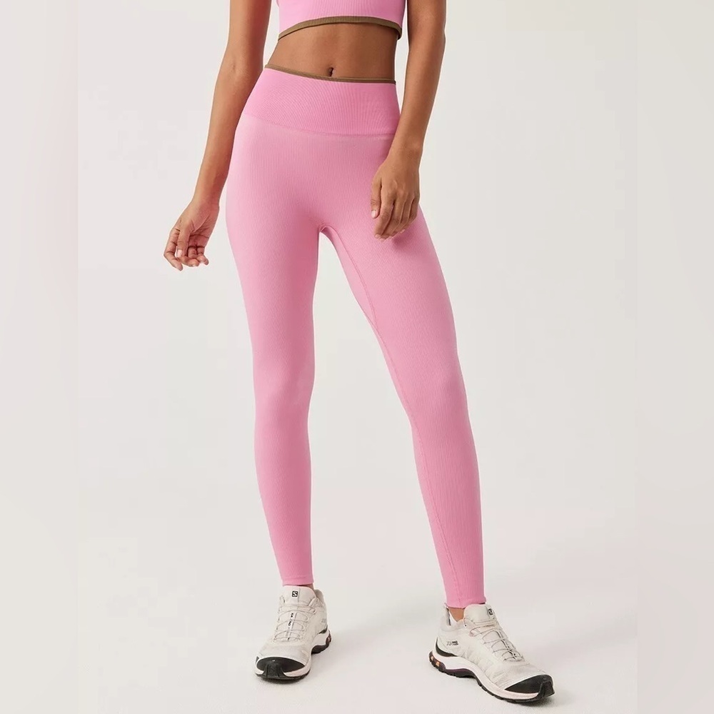 New Outdoor Voices Sz XL Women's Seamless Rib 7/8 Leggings Bubblegum Pink NWT